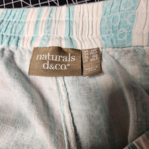 Denim & Co Naturals Linen Blend Crop Pants 2XP Summer Aqua White Eyelet Border - Picture 4 of 5